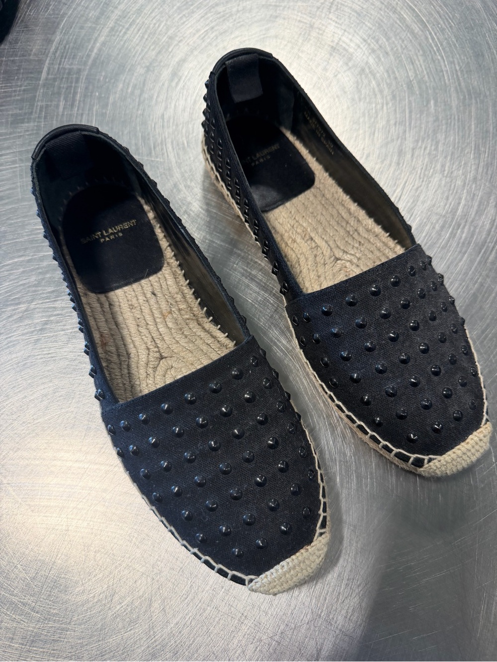 Saint Laurent Black Studded Canvas Espadrilles